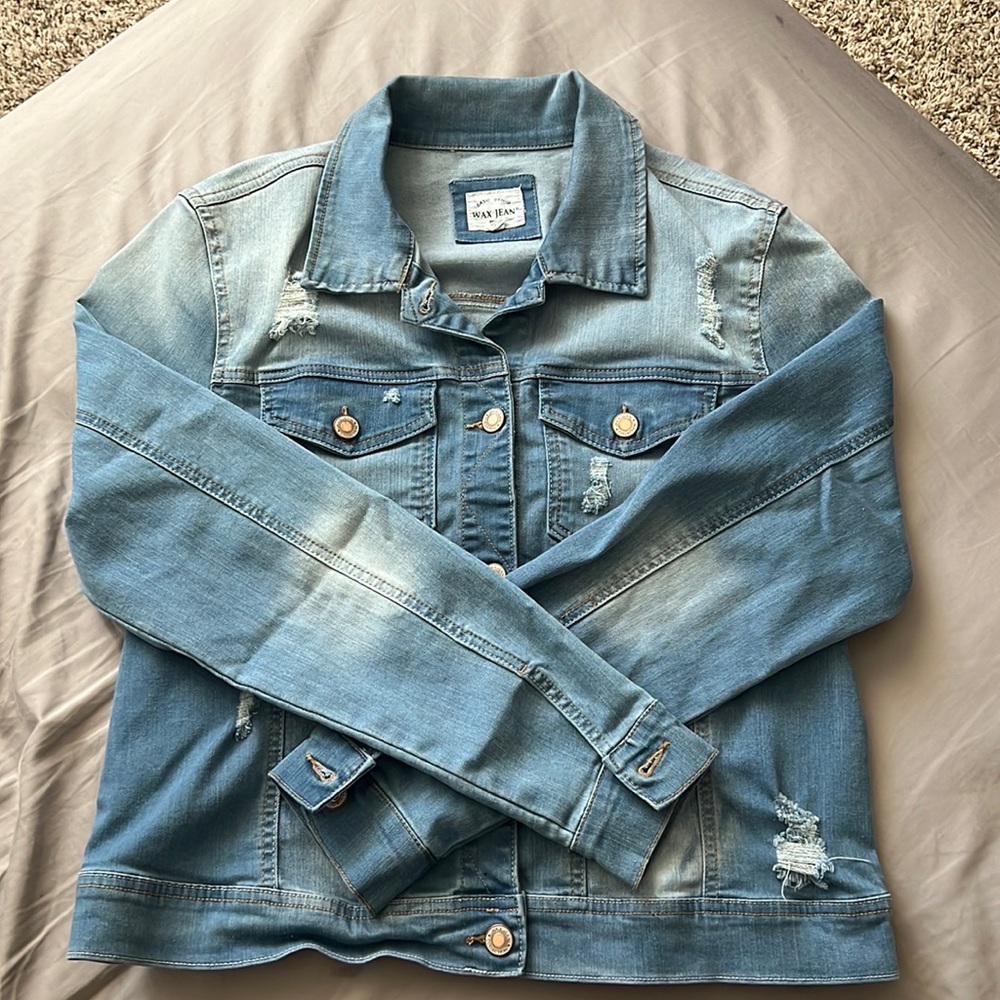 Preloved Wax Jean Blue Denim Jeans Jacket Size 2XL